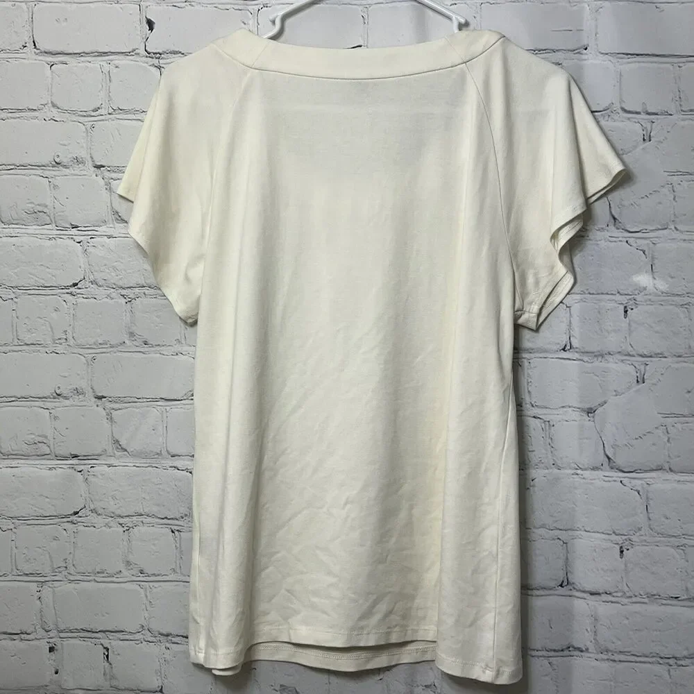 Josephine Chaus Short Sleeve Top Preppy Cream Cottagecore Ivory Size M Boho - Picture 7 of 12